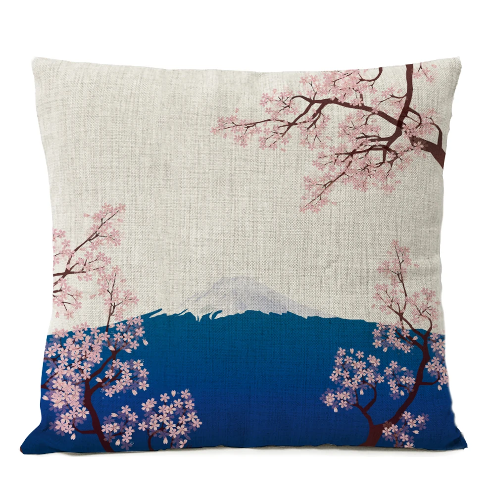 01 Japanese Fuji Cherry Cushion Cover Home Decorative Pillows Japan Ukiyo-e Wave Pillow Cover Linen Pillow Case Cojines Almofada - Цвет: 01
