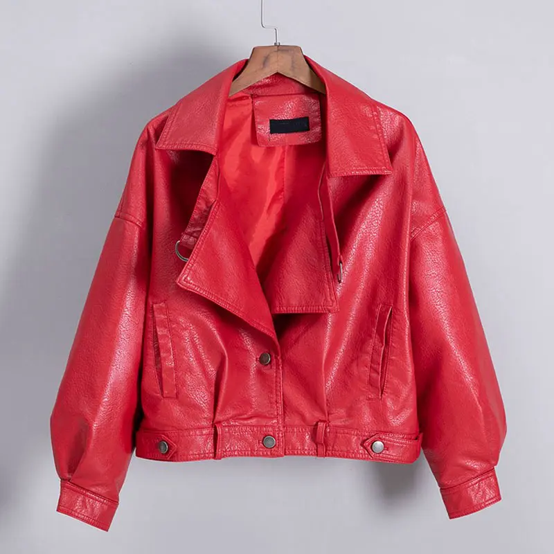 red Специальная новая куртка из искусственной кожи Женская куртка на молнии Punto Blouson Moto Женская куртка Chaqueta tachas campera mujer зеленый - Цвет: red