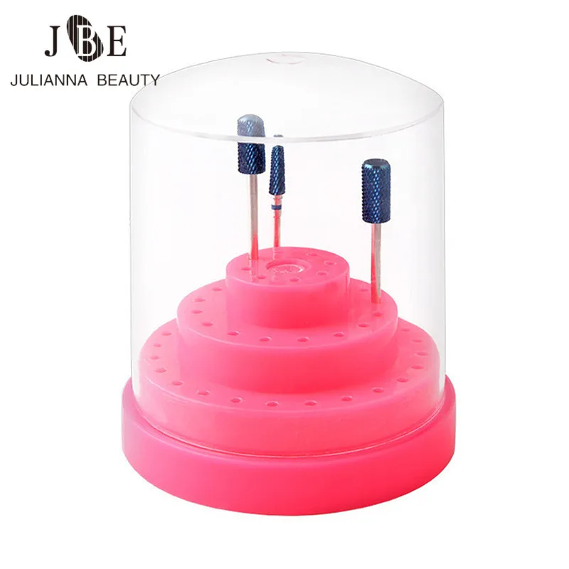 

1 Set 48 Holes Nail Drill Bits Holder Stand Display Nail Drill Bit Box Organizer Container Storage Box Manicure Tool Rose Red