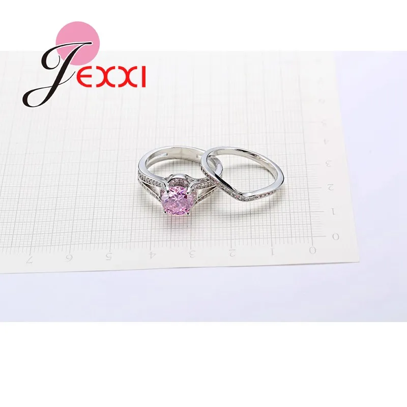 

Beautiful Pink Crystal Women Finger Jewelry Fashion Stamp Silver Couple Pair Rings Anniversary Gifts Free Shipping