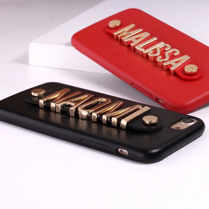 Для iPhone 11 Pro XR 6S XS Max 7 7Plus 8 8Plus чехол для телефона из кожи с золотыми буквами из металла роскошный смелый индивидуальный именной текст
