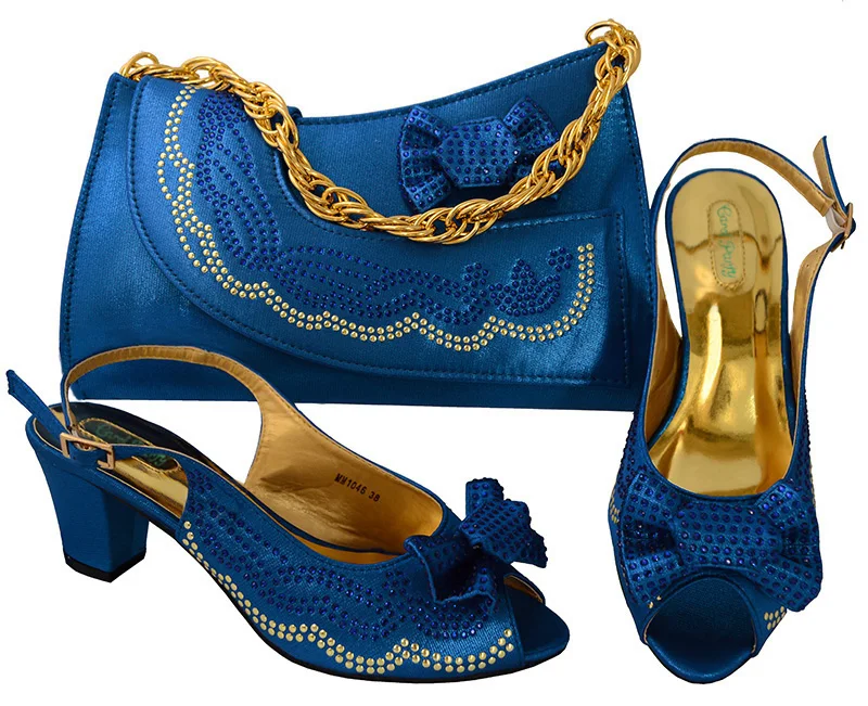 

Design Nice Blue Italian Shoes With Matching Bags Most Recent African Rhinestone Women's Party Shoes High heel MM1046