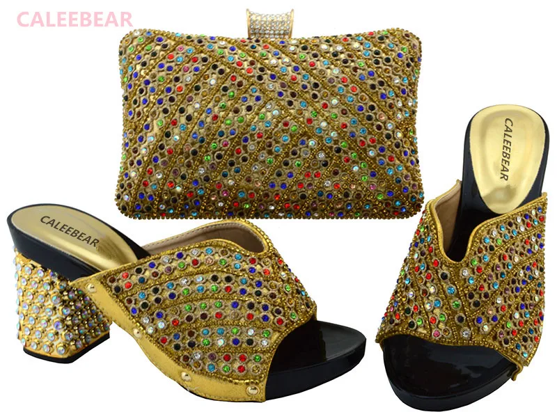 Индивидуальный заказ Золото Африки Комплект из обуви и сумочки Muit Стразы Лето