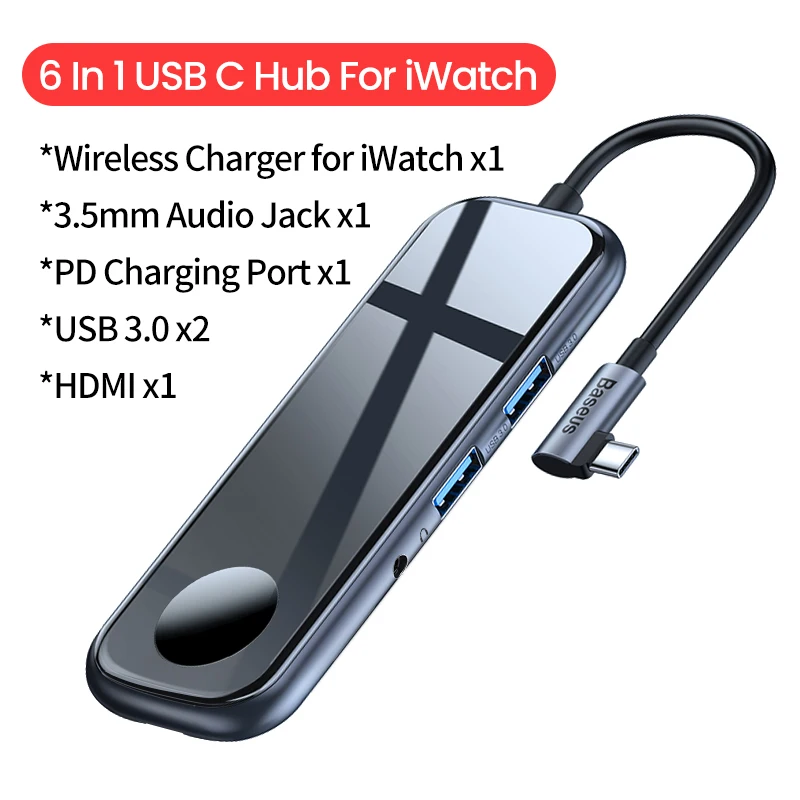 Baseus концентратор USB Type C к HDMI RJ45 Мульти USB 3,0 адаптер питания для MacBook Pro Air iWatch док-станция 3 порта USB-C usb-хаб разветвитель - Цвет: USB C Hub For iWatch