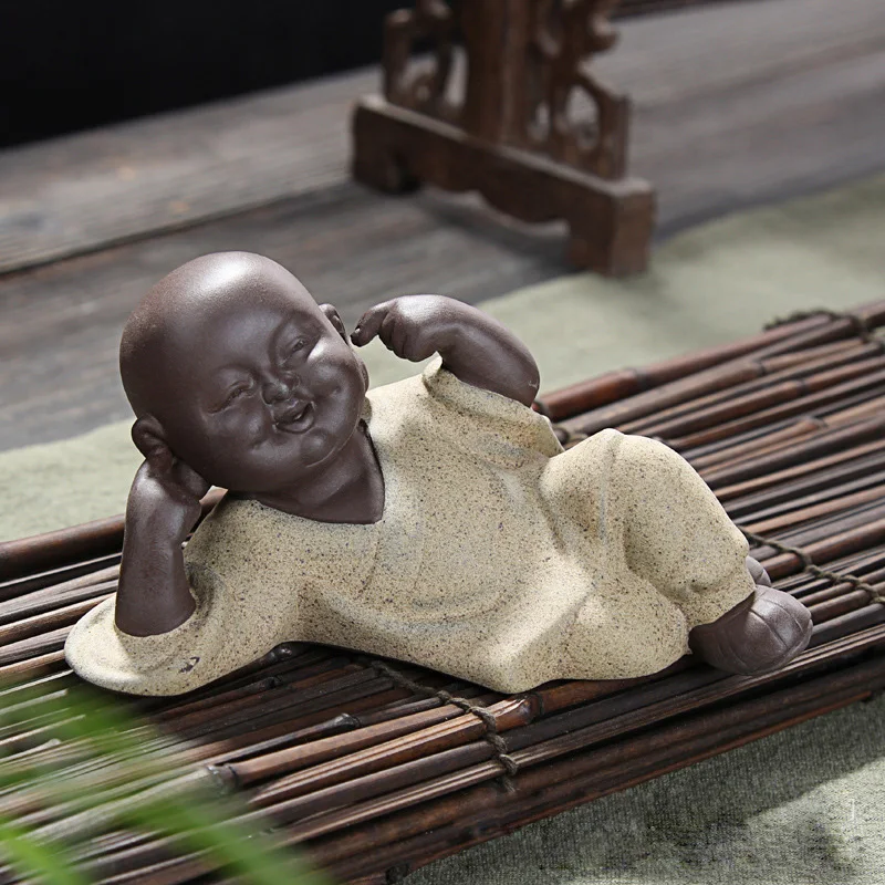 Керамическая статуя Будды фиолетовый песок керамика маленький монах чай