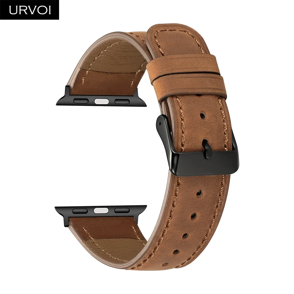 Brown Ремешок URVOI для apple watch series 5 4 3 2 1 кожаный ремешок для iwatch с черной пряжкой мягкая и удобная телячья кожа 40 44 мм - Цвет ремешка: Brown