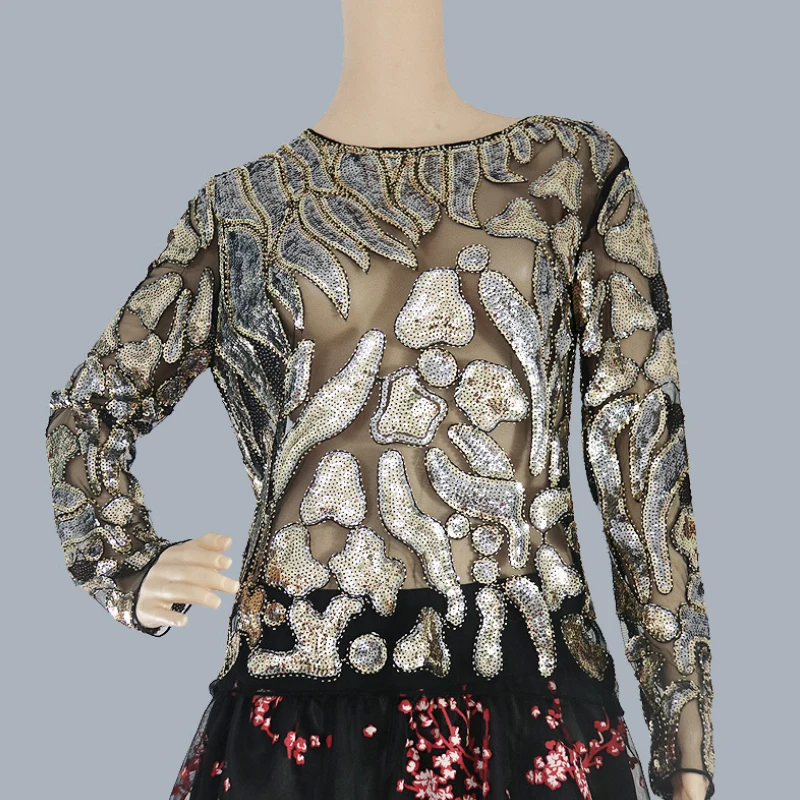 S-XL блузка с геометрическими блестками и бисером, женские модные пуловеры, кружевные топы