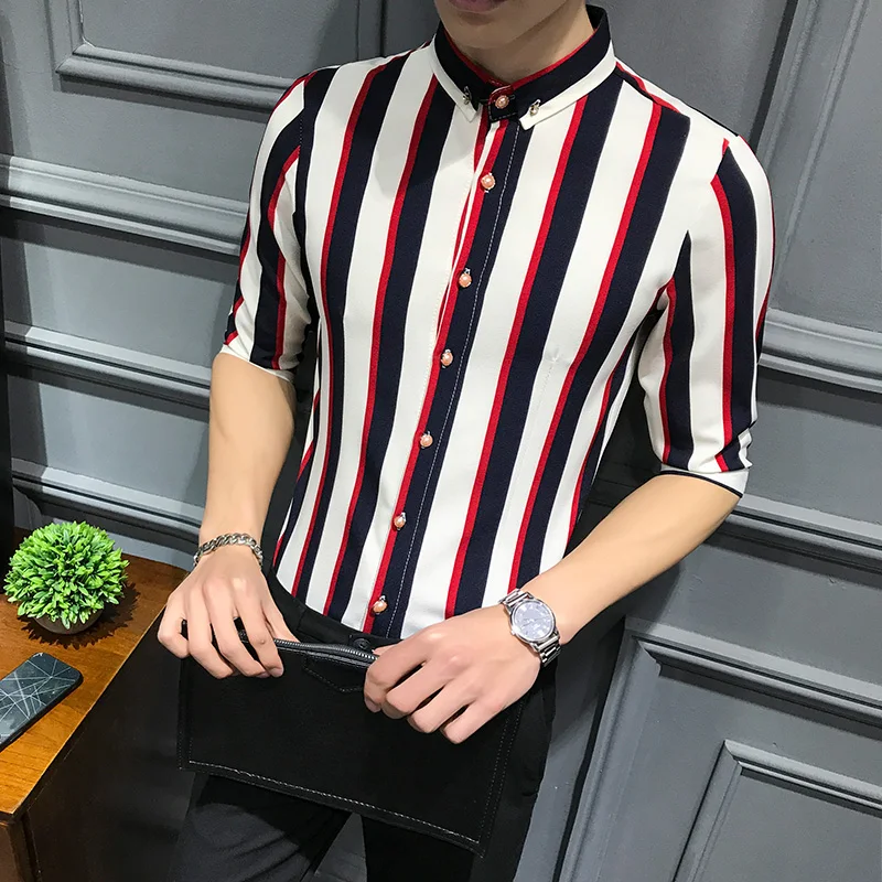 Мужская рубашка в полоску Camisa формальная деловая с коротким рукавом для клубной