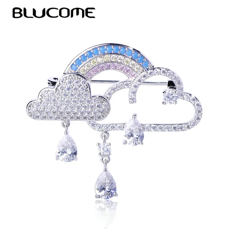 Blucome Exquisite Zircon Brooches Cloud Rainbow Water Drop Shape Copper Jewelry Women Girl Clothes Scarf Suit Accessories Gifts|Броши| |