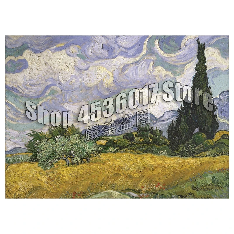 Картина из пшеничного поля с кипарисами вышивка крестиком 5D Мозаика страз сделай