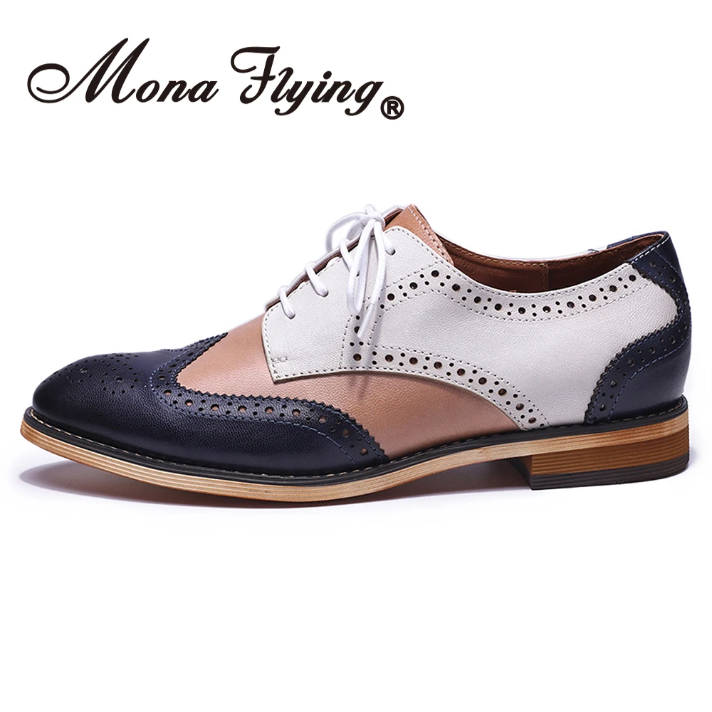 Mona Flying/Женские Кожаные Туфли-оксфорды ручной работы разноцветные туфли дерби на шнуровке для женщин, B098-6 для девочек