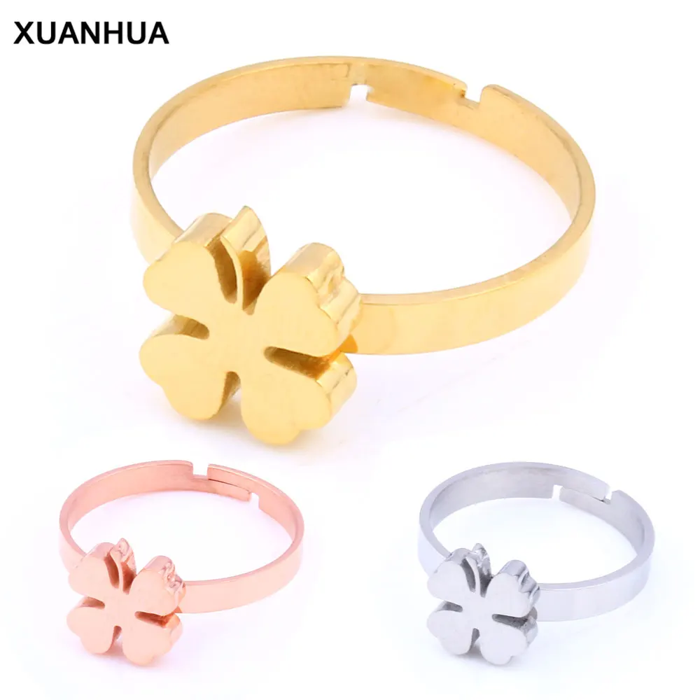 XUANHUA, кольца из нержавеющей стали, опт, много оптом, кольцо клевера, обручальное кольцо, модное регулируемое кольцо для девочек, ювелирные аксессуары