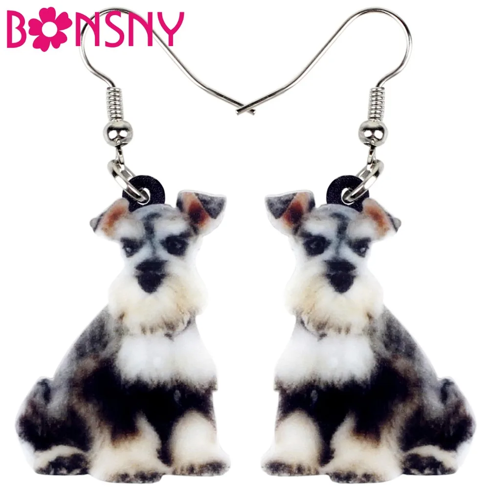 

Bonsny Acrylic Cartoon Sitting Schnauzer Dog Earrings Big Long Dangle Drop Novelty Animal Jewelry For Women Girls Novelty Bijoux