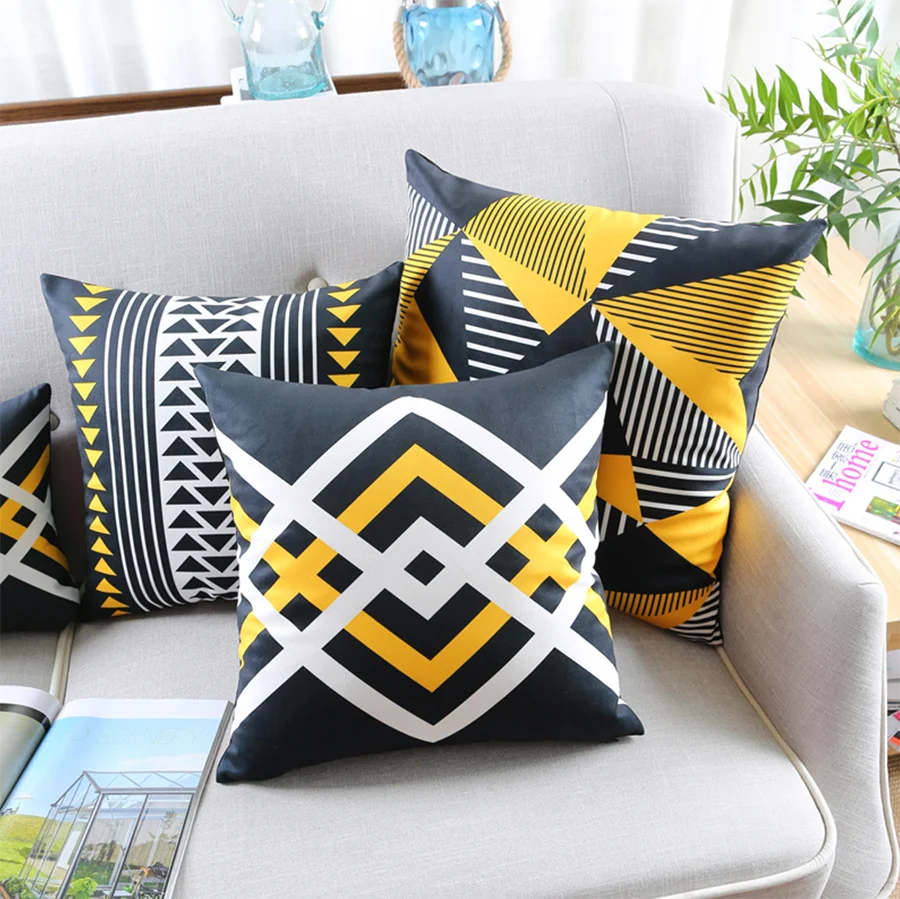 Бесплатная доставка! Черно желтая квадратная подушка с геометрическим