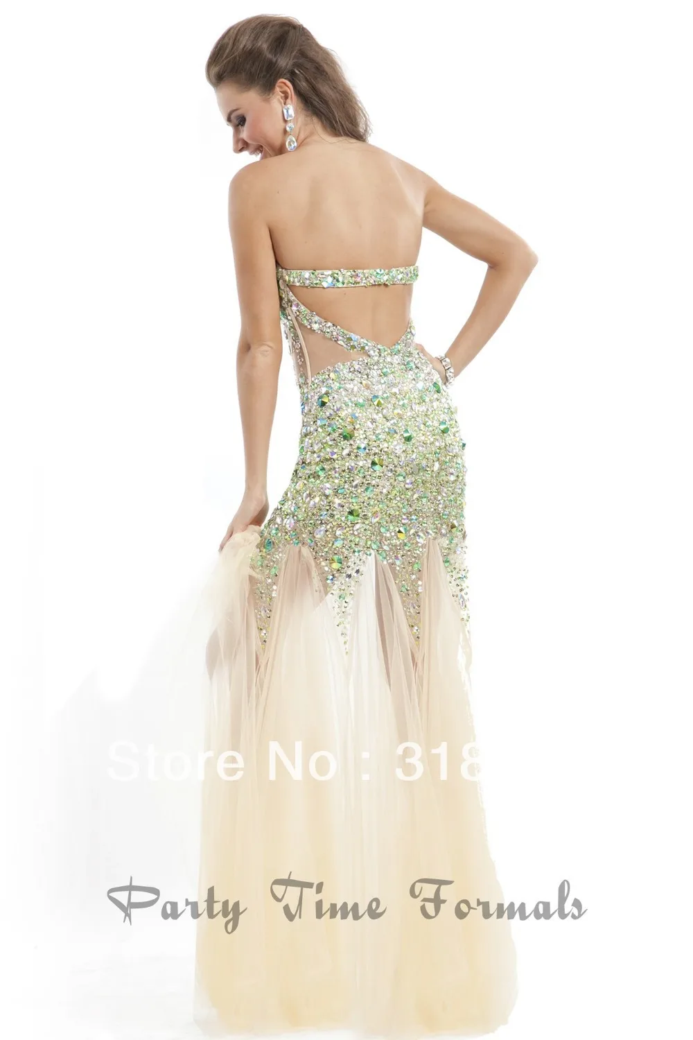 2014 Hot Sale Black Tulle Evening Dresses See through Low Back Mermaid Full Crystals Floor Length Formal Prom Dress Gown 2014|gown