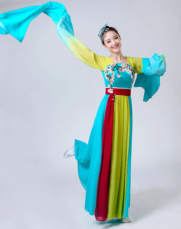 Китайский hanfu Женский танцевальный костюм воды рукава Танцы r древнекитайский Карнавальный Костюм rhinstones платье Одежда для сцены с вышивкой