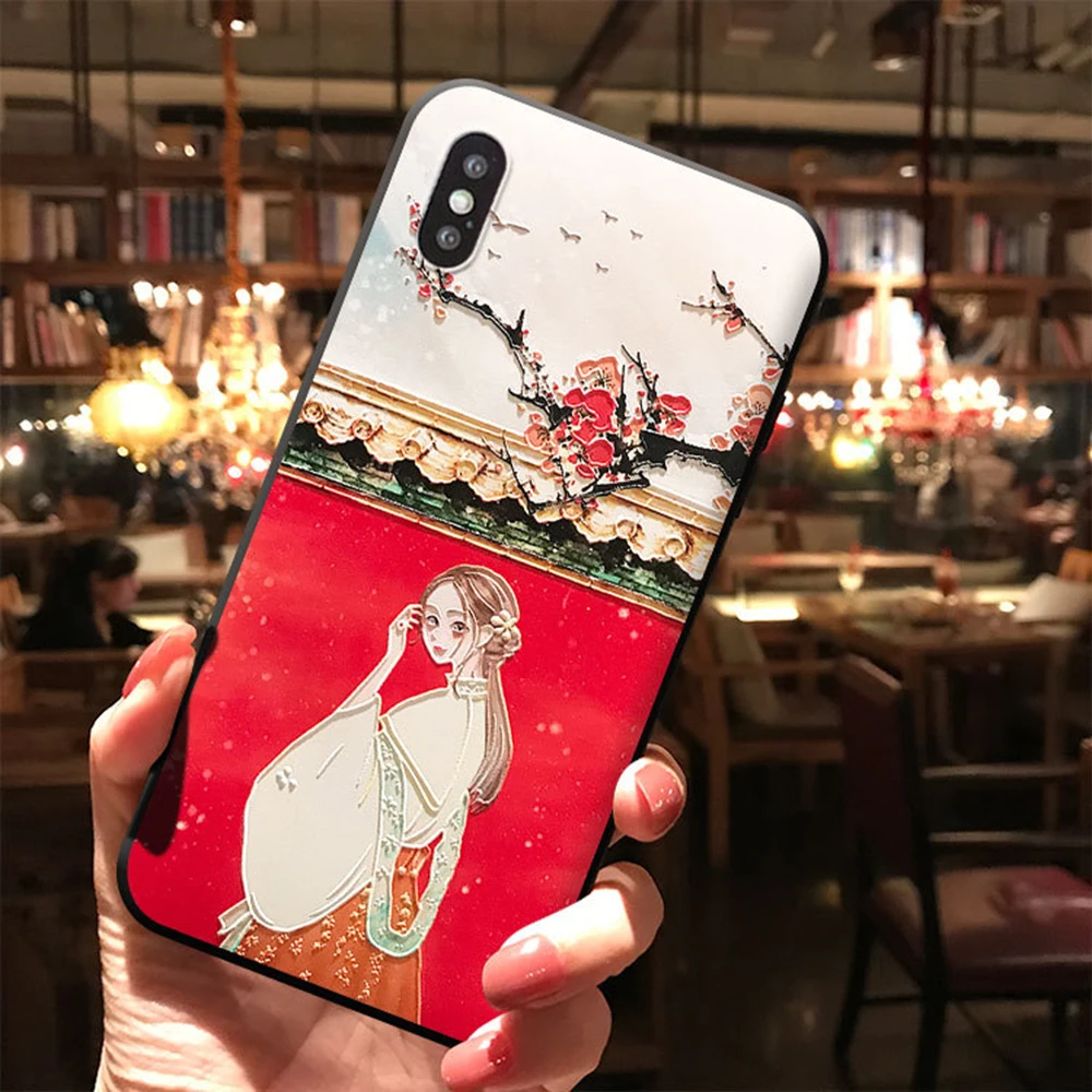 3D рельефный матовый чехол для iPhone 11 pro XR Xs Max, Мягкий Силиконовый ТПУ Модный чехол в китайском стиле для iPhone X XS 7 8 Plus, чехол