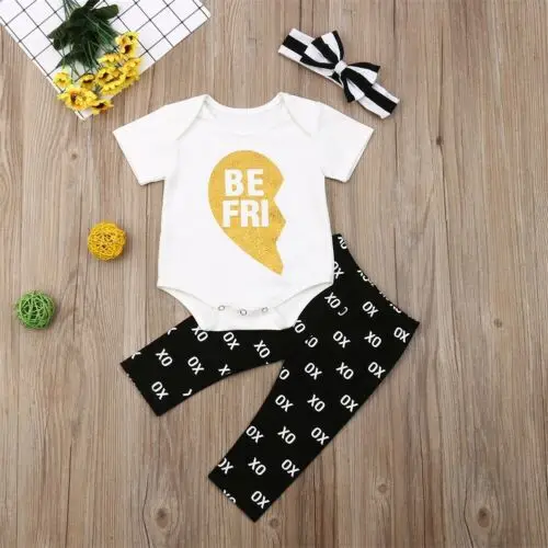 2019 Brand Newborn Kids Baby Girl Floral Clothes Friend Matching Letter Bling T Shirt Romper Print Pants Tracksuit Outfits Set | Детская