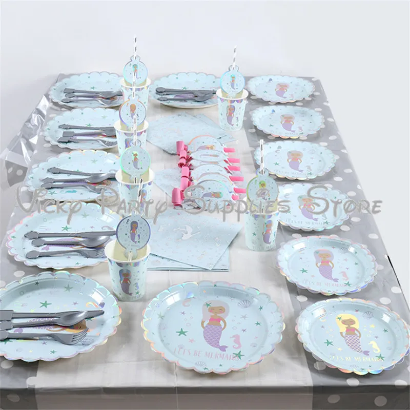 6pcs/lotCartoon Mermaid Hot Stamping Disposable Plastic Knife Birthday Baby Shower Theme Party Tableware Decorations | Дом и сад