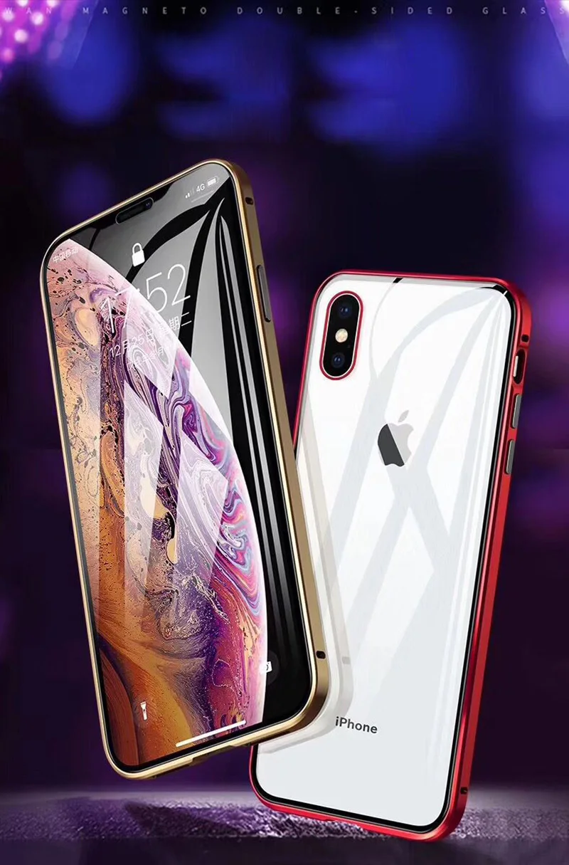 Модернизированный металлический магнитный чехол для iphone XS MAX XR, двухсторонняя, для стекла магнит 7 8 Plus 6s чехол Чехол Funda iphone 7 coque