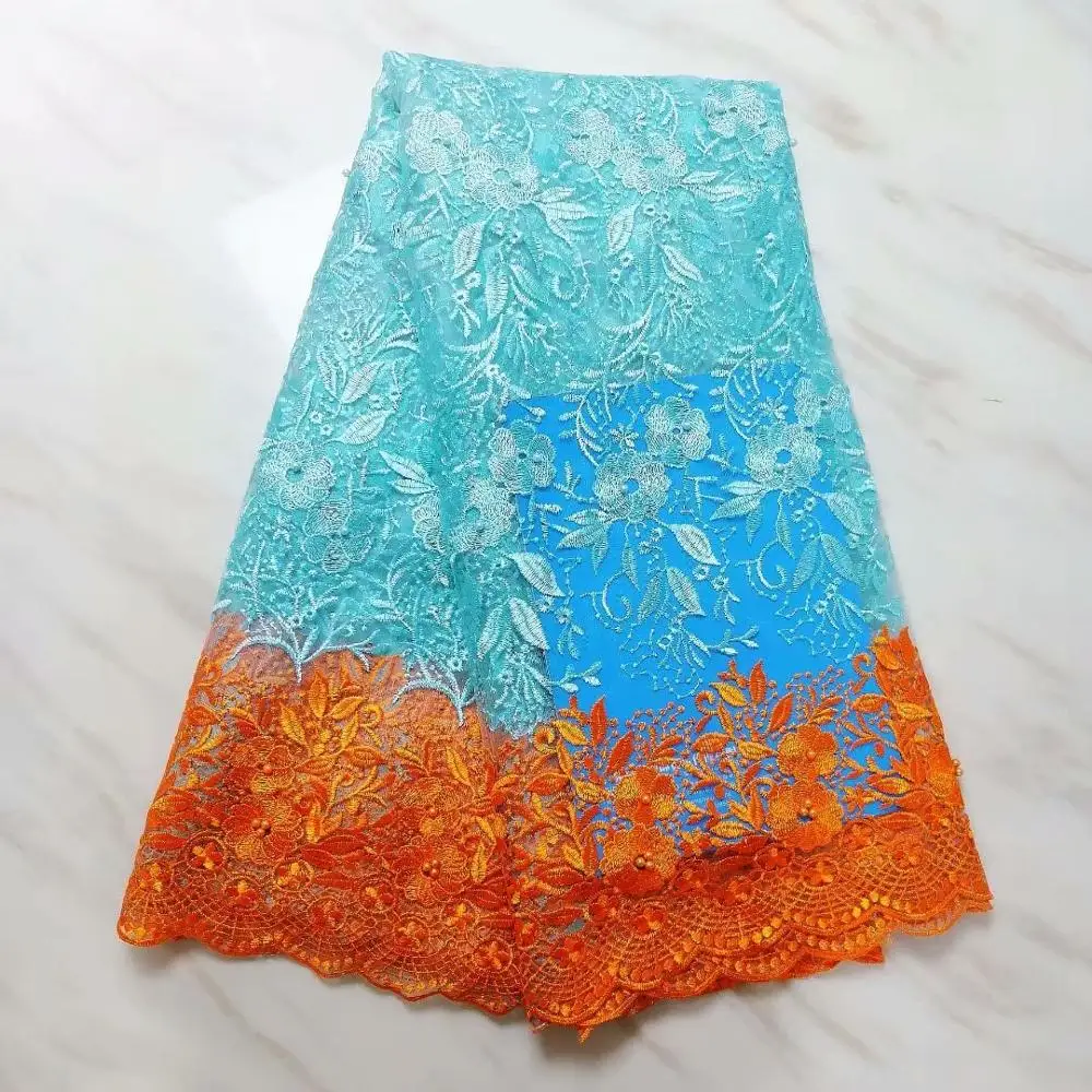 Африканская кружевная ткань с 3D цветами бусинами французская Дубайская