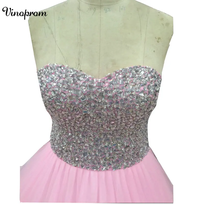 Сделанное на заказ Тюлевое бальное платье милой длиной до пола с бусинами и