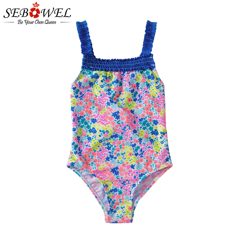 SEBOWEL/синий разноцветный купальник с цветочным принтом для маленьких девочек