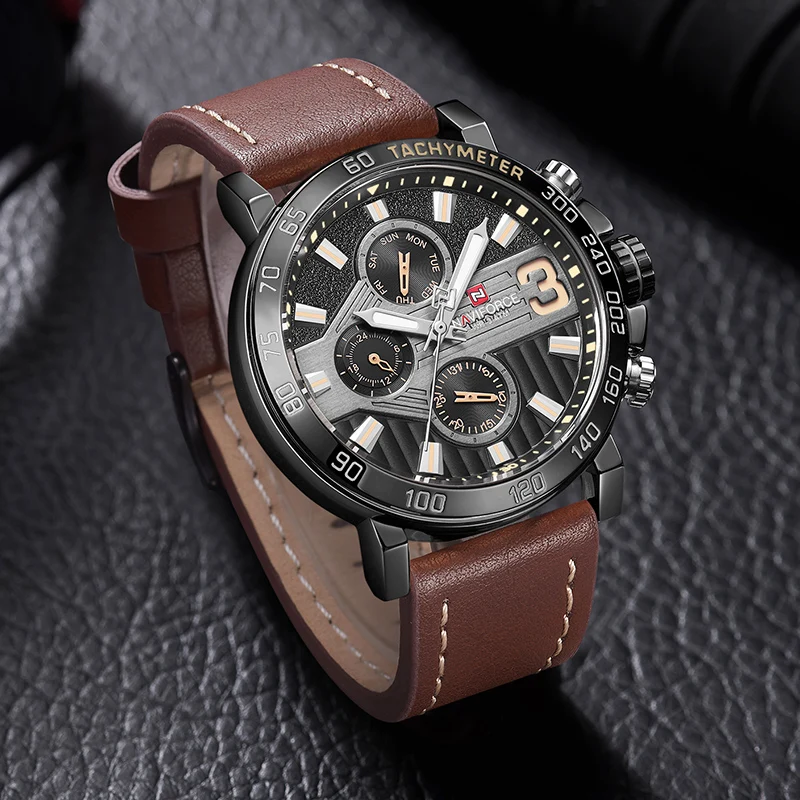 Топ люксовый бренд NAVIFORCE мужские спортивные часы кварцевые 24 часа дата Кожаные