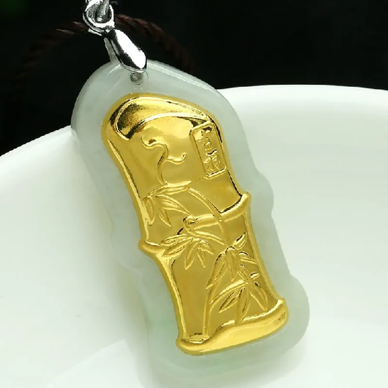 

Natural jadeite A grade 24Kyellow Gold inlaid pendant