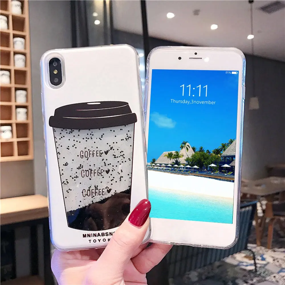 KISSCASE Coffee Liquid QuickSand Phone Case For iPhone 6 s 6s 7 8 plus x xs max xr for X XS 6S Fundas Capa |