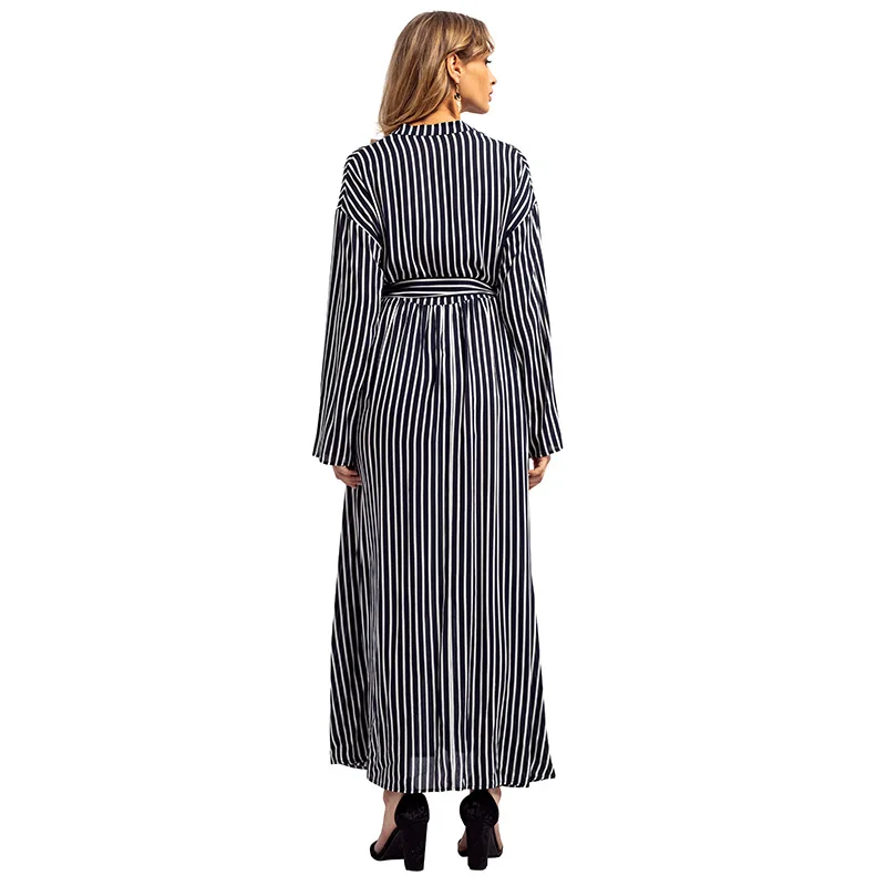 Women Abaya Fashion Striped Patchwork Muslim Buttons Arabic Gown Kaftans & Jubah Ramadan Kimono Female ZD83021 | Тематическая