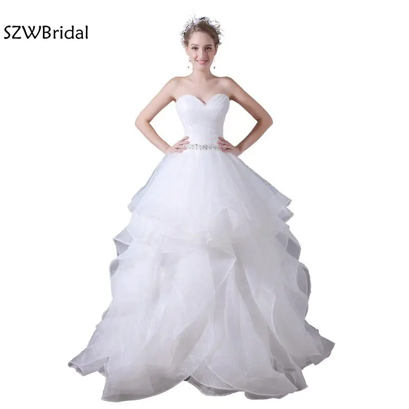 

Robe de mariee New Arrival White ball gown Wedding dresses 2021 Organza Beaded Belt casamento trouwjurk Wedding gowns