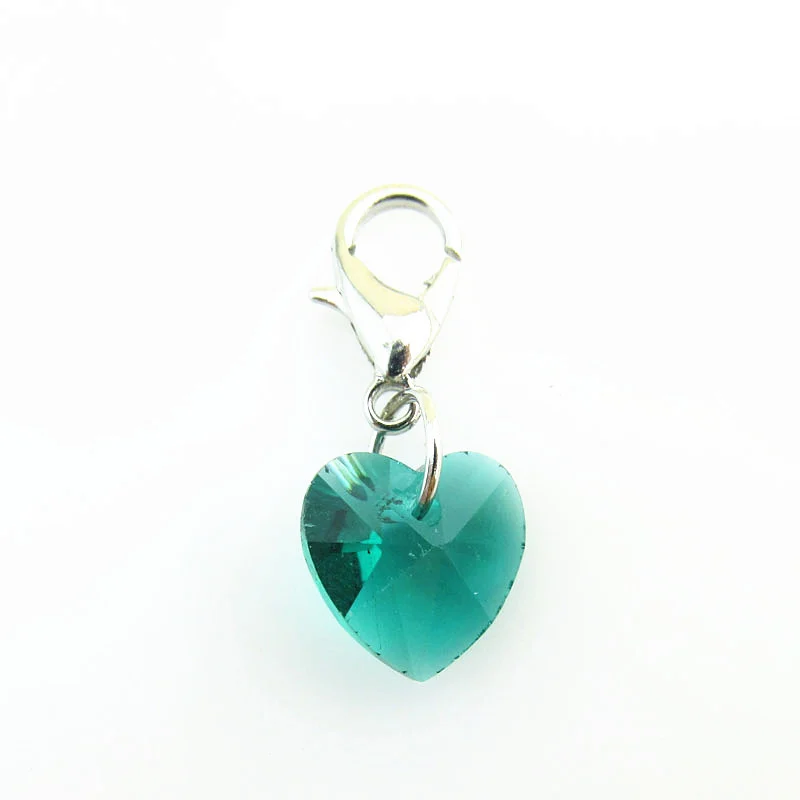 30 шт./лот темно зеленый Сердце Кристалл мотаться Талисманы плавающий с застежкой