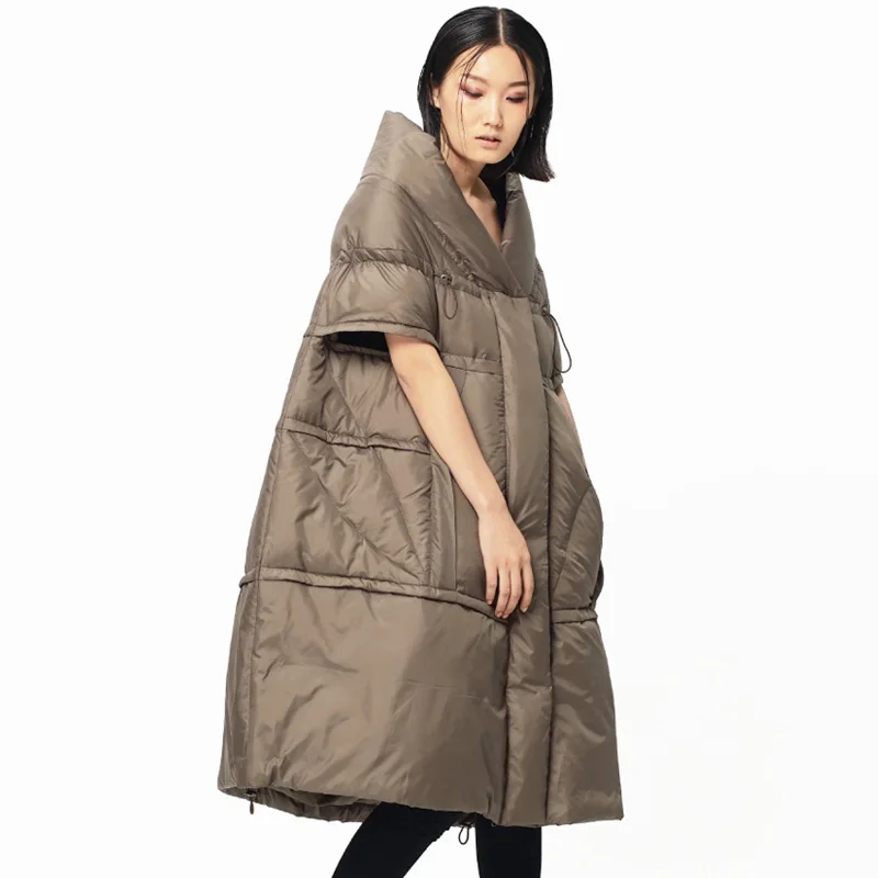 Женский пуховик LYNETTE'S Белый свободный на шнурке с белым гусиным пухом Осень