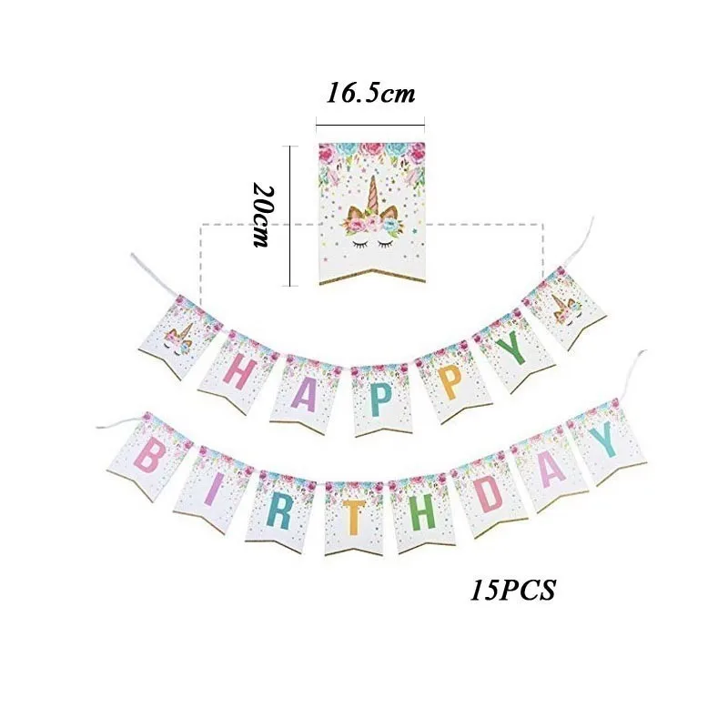 15pcs banner 1 компл. Розовый/Синий Единорог вечерние одноразовые посуда бумажный шарик салфетка/тарелка/чашка детский душ детские предметы для украшения дня рождения - Цвет: 15pcs banner
