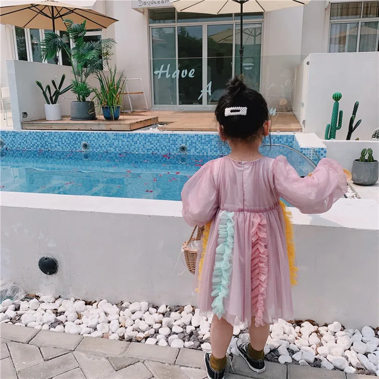 Весенне-осеннее модное Сетчатое платье феи для девочек милые детские платья