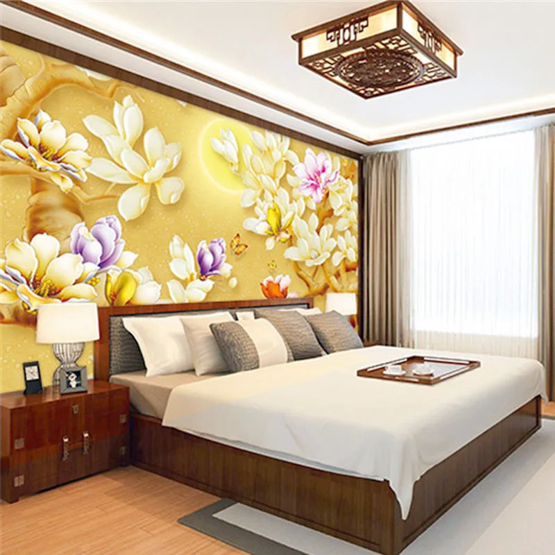 QINGCHUN Custom Print 3D Fabric &amp Textile Wallcoverings Wall Cloth Murals Matt Silk For Living Room Chinese Flower Home Decor |