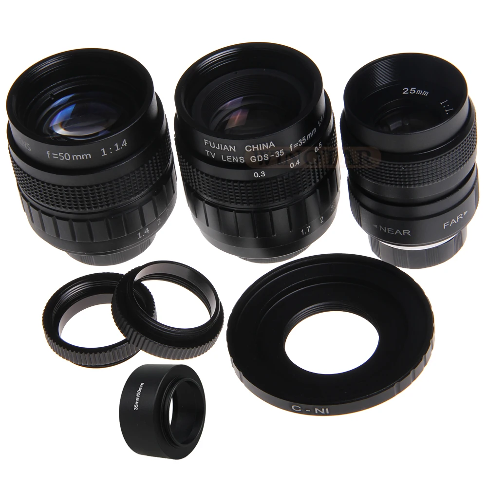 FUJIAN 3 в 1 CC TV 25 мм f1.4 объектив + 35 f1.7 для телевизора 50 комплект Nikon J5 J4 J3 J2 J1 V3 V2 V1 S1