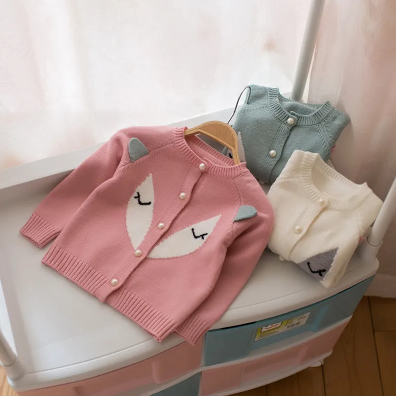 

Children's Fall Autumn Clothing Kintted Kids Girls Cartoon Fox Cardigan Cotton Fashion Baby Sweater with pearls TP008