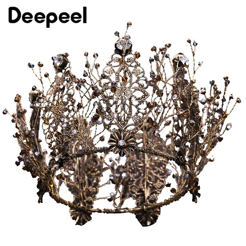 Deepeel 1 шт. винтажная черная Хрустальная корона головные уборы украшения к вечернему платью аксессуары для волос ручной работы ручной сплав ремесла украшения HA014