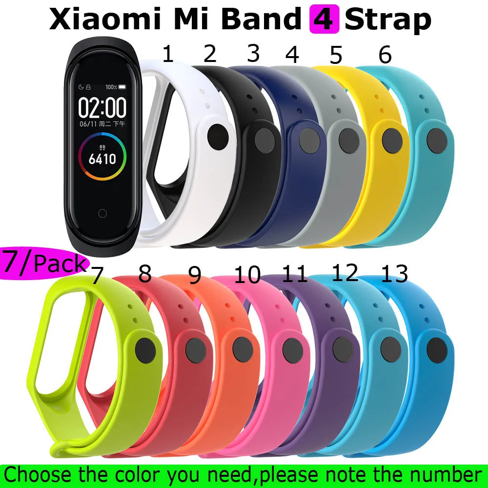 Для Xiaomi Mi Band 4 Браслет Ремешок силиконовый браслет 7 шт