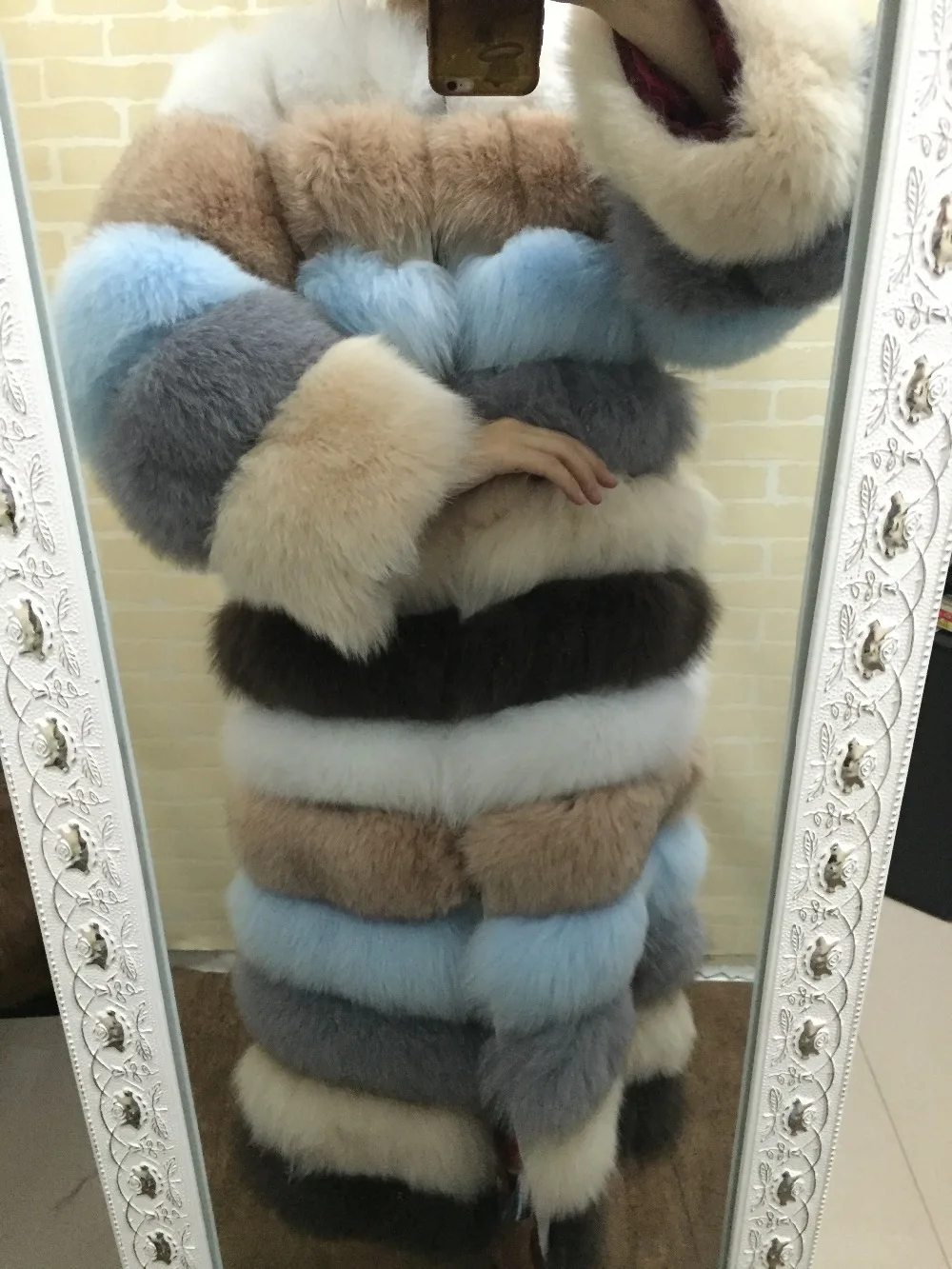 Знаменитостей звезда customied мульти crhistmas цвет Sepcail X-long натуральный Лисий меховые пальто Теплые сказочные меховые тренчи