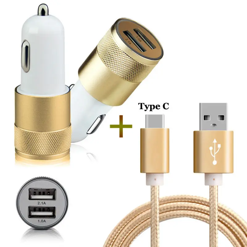 2 портовый USB Автомобильное зарядное устройство + Type C 3 1 зарядный кабель для