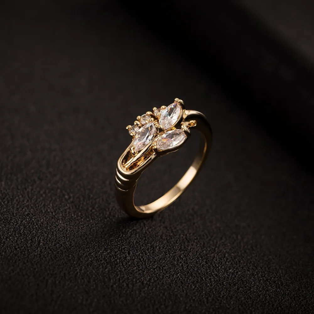 Crystal Leaf Rings For Female Gold Color Cubic Zirconia for Women Girl Wedding Engagement Free Shipping Wholesale | Украшения и