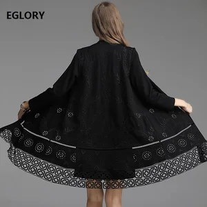 Женское пальто с вышивкой, длинное пальто с длинным рукавом размера плюс, 3xl, 4XL, 5XL, весна-лето 2019