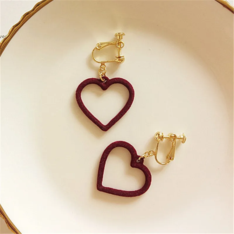 Ear clip Модные женские серьги винно-красные серьги сердце-серьги-подвески в форме для женщин классические байковые серьги ювелирные изделия - Окраска металла: Ear clip
