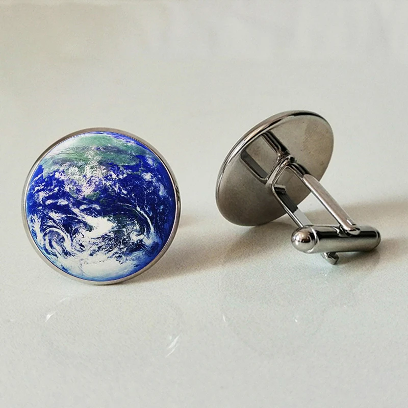 

Snow covered earth glass cufflinks convex glass business cufflinks shirt jewelry private custom