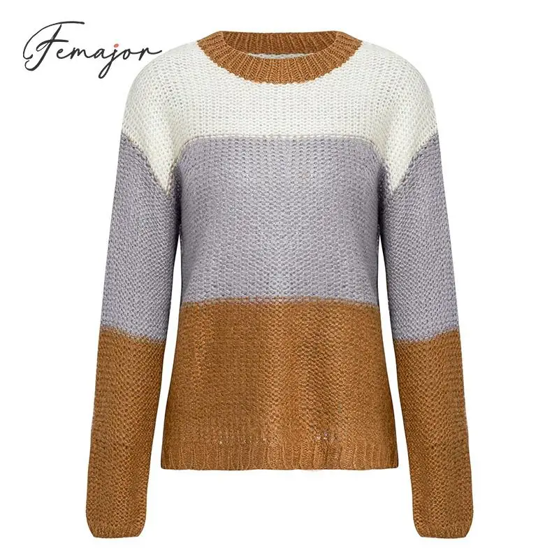 Femajor женский свитер Осень-зима 2019 круглый ворот вязаный пуловер Повседневный