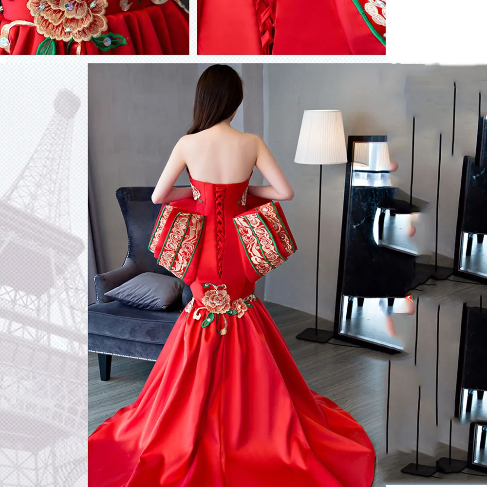 Женское вечернее платье с блестками красное фарфоровое в стиле ретро со