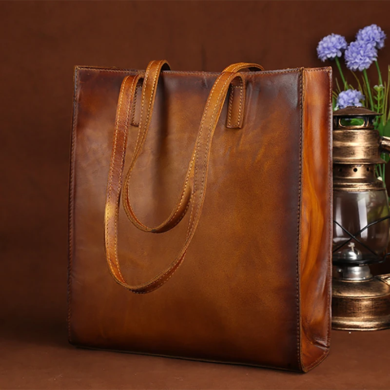 Изготовленная из первого слоя воловьей кожи сумка для женщин винтажная